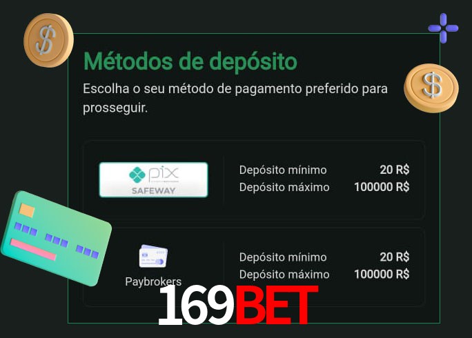 O cassino 169Bet oferece uma grande variedade de métodos de pagamento